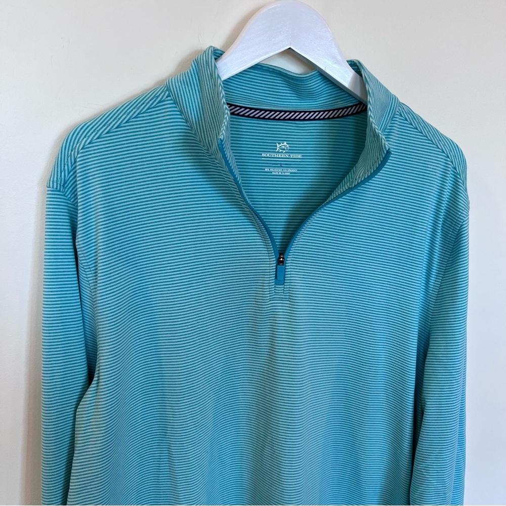 Southern Tide Men’s Cruiser 1/4 Zip Green Stripes Large Preppy Long Sleeve - Picture 2 of 6